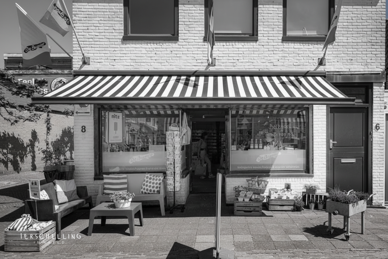 Convert the existing homepage hero grocery store interior image to black and white while keeping all details